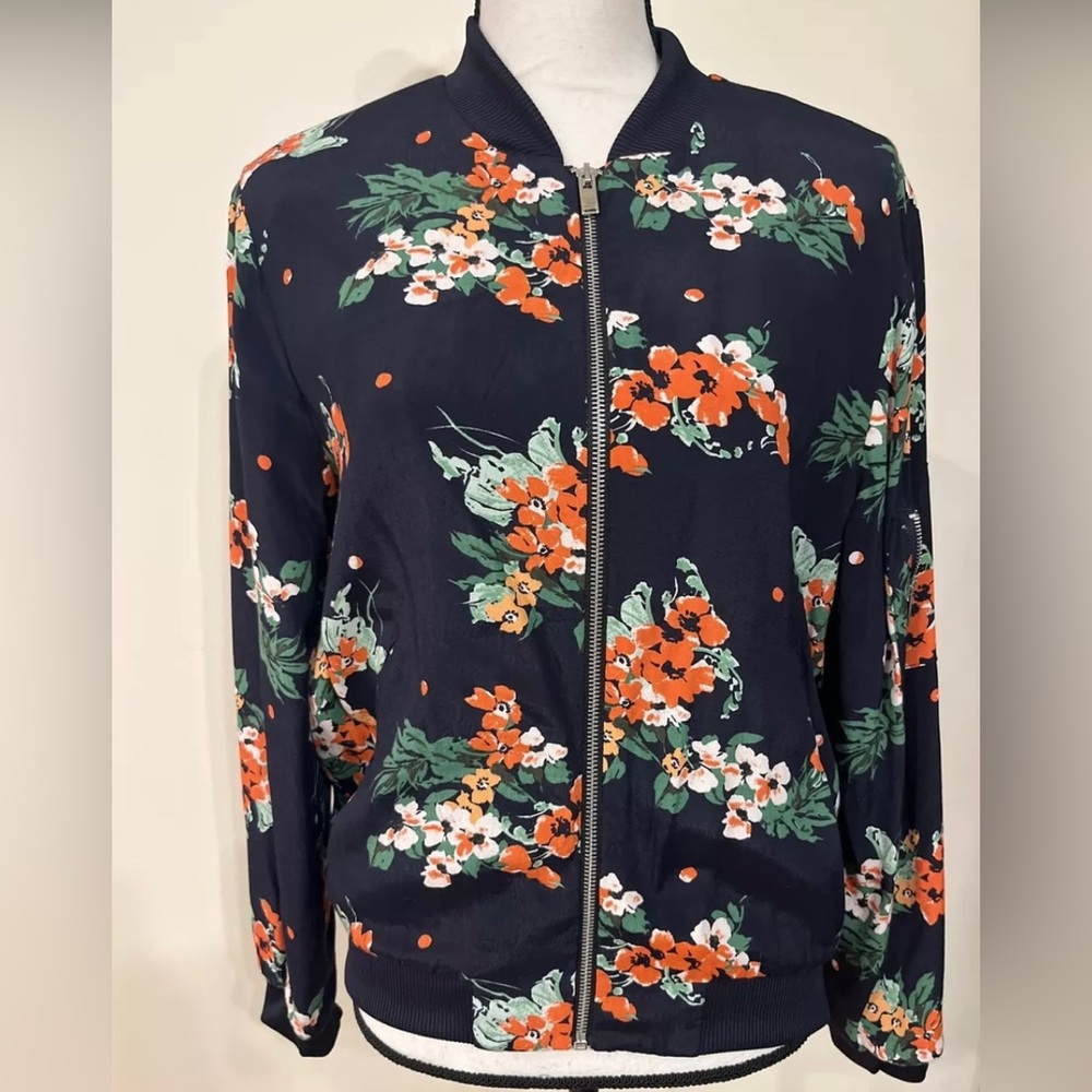 Zara Colorful CottageCore Floral Silky Lined Spring Zip Jacket Size Woman’s M